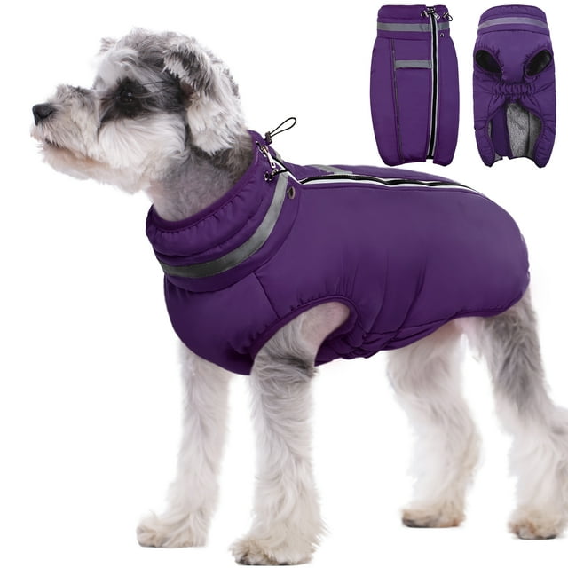 Kuoser Warm Dog Coat Reflective Zipper Dog Jacket Cold Weather Coat for Dogs, Purple, XS