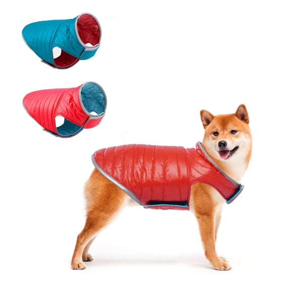 Kuoser Waterproof Dog Coat Reversible Dog Winter Jacket Dog Vest Warm Dog Apparel with Harness Leash Hole for Small Medium Large Dogs
