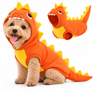 Kuoser Dog Dinosaur Halloween Costume, Funny Fleece Hoodie for Small Dogs, Orange, XS