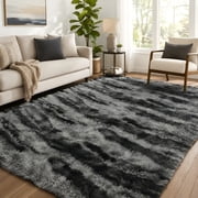 Kuotingluck Plush Black Area Rug, Kid & Pet Friendly Machine Washable Shag Rug with Non-Slip Backing,6'x9'