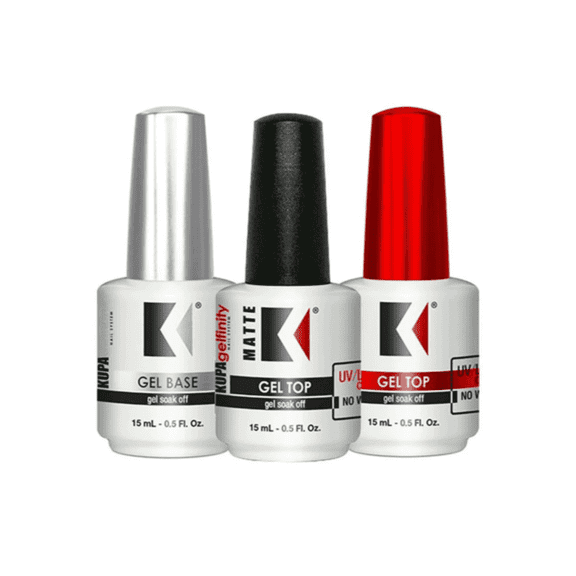 Kupa Gelfinity Gel Top Coat & Base Coat & Matte Top Coat Trio Set UV/LED Cure Soak Off .5oz