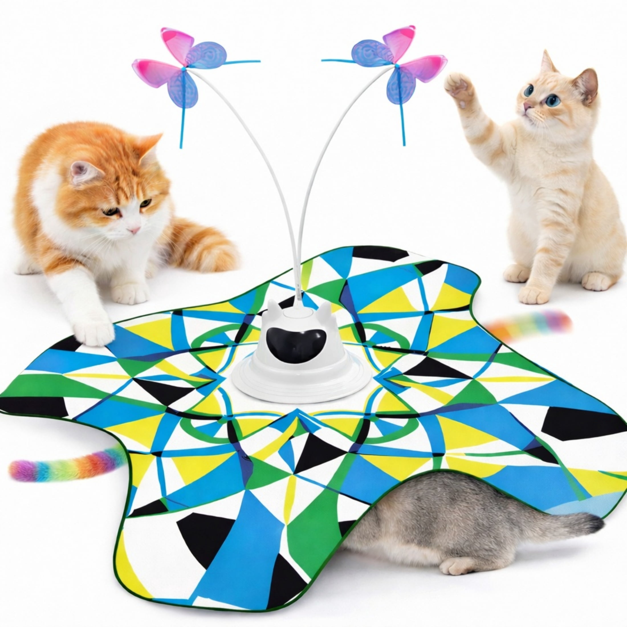 Kupet Interactive 3-in-1 Hide and Seek Cat Toy - Rechargeable Automatic Exercise Toy for Indoor Cats & Kittens, Touch Activated with Spinning Butterfly, Moving Tail, and Ultra-Quiet Motor 0115