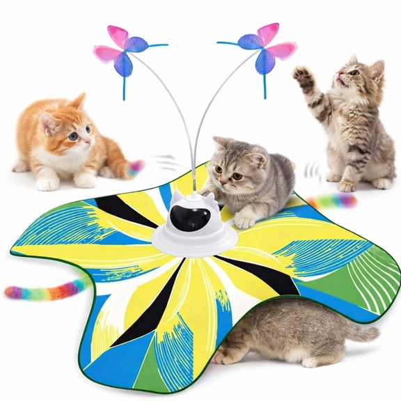Kupet Interactive 3-in-1 Hide and Seek Cat Toy - Rechargeable Automatic Exercise Toy for Indoor Cats & Kittens, Touch Activated with Spinning Butterfly, Moving Tail, and Ultra-Quiet Motor 0114