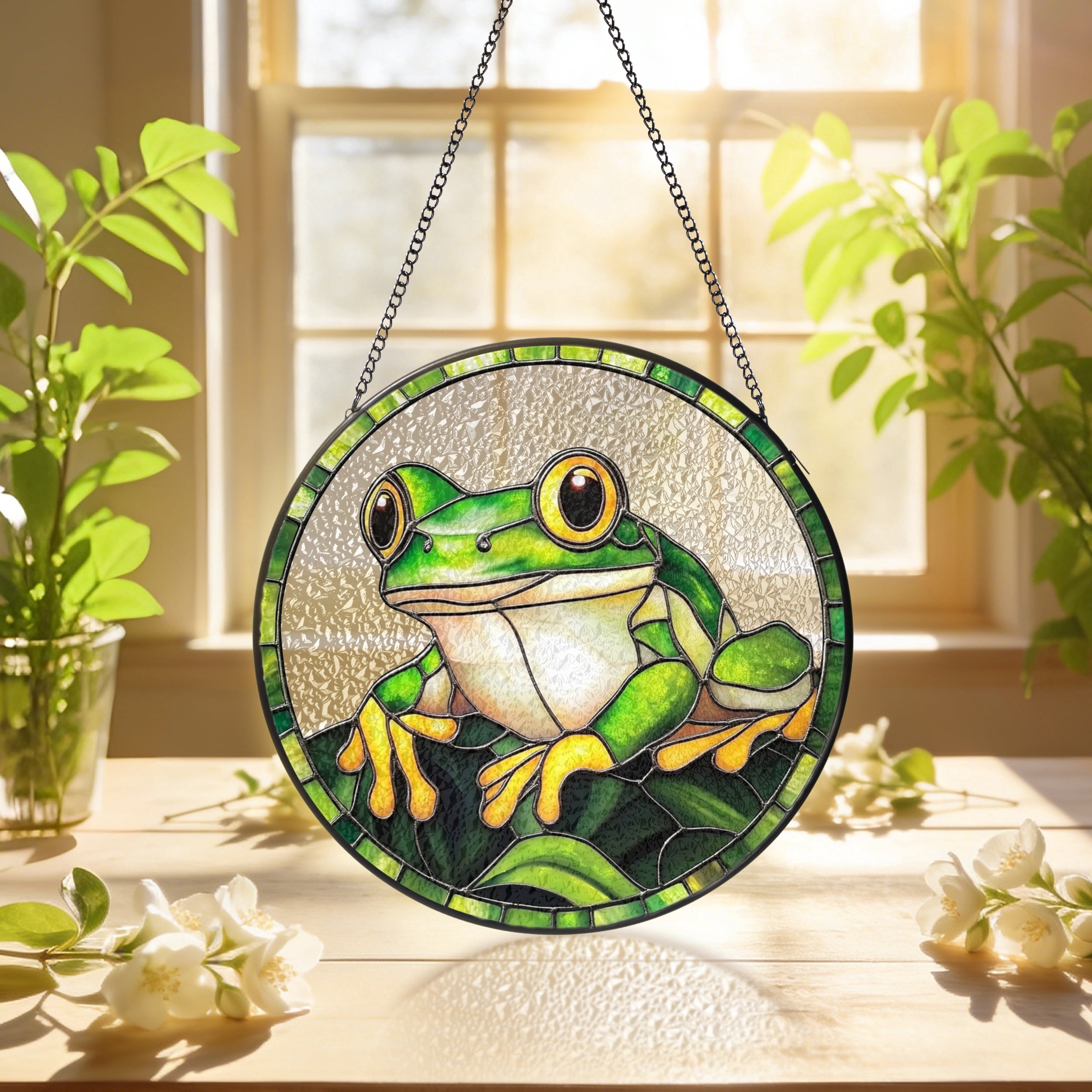 Frog Windows Cd KuphiL10C Cute Frog Suncatchers for Windows, Frog Stained Glass Window ...