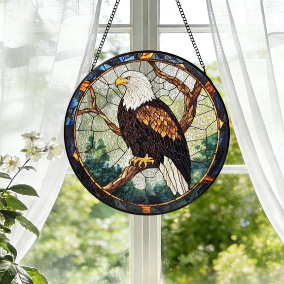KuphiL10C Eagle Suncatchers for Windows, Eagle Stained Glass Window Hanging, Animal Sun Catchers with Metal Chain and Hook, Wall Art Home Decor, Birthday Gifts