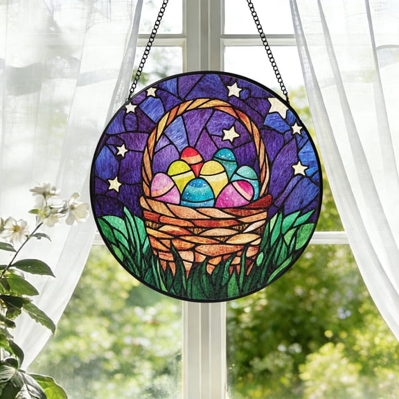 KuphiL10C Easter Eggs Suncatchers for Windows, Easter Eggs Stained Glass Window Hanging, Easter Sun Catchers with Metal Chain and Hook, Wall Art Home Decor, Easter Gifts