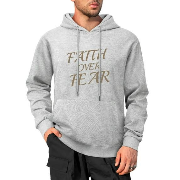 KuphiL10C Faith Over Fear Hoodies for Men Women, Men's Graphic Pullover Hoodie, Funny Sweatshirt with Long Sleeves, Sizes S-5XL, Gray