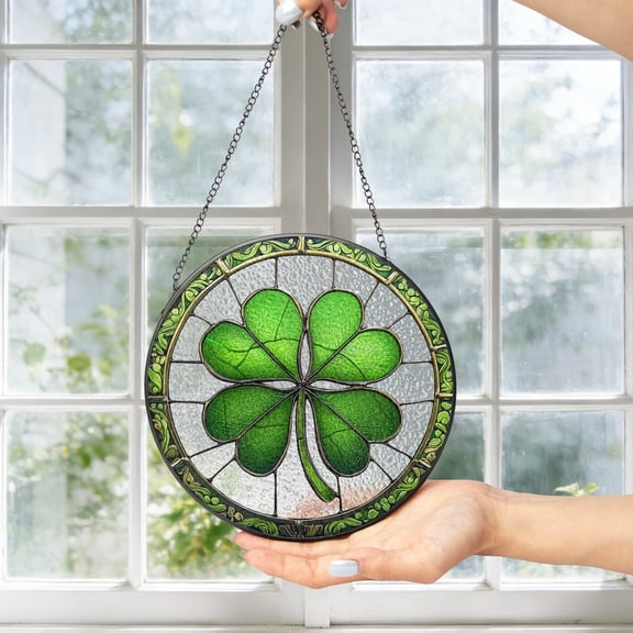 KuphiL10C Four Leaf Clovers Suncatchers for Windows, Clover Stained Glass Window Hanging, Lucky Leaf Sun Catchers with Metal Chain and Hook, Wall Art Home Decor, Birthday Gifts