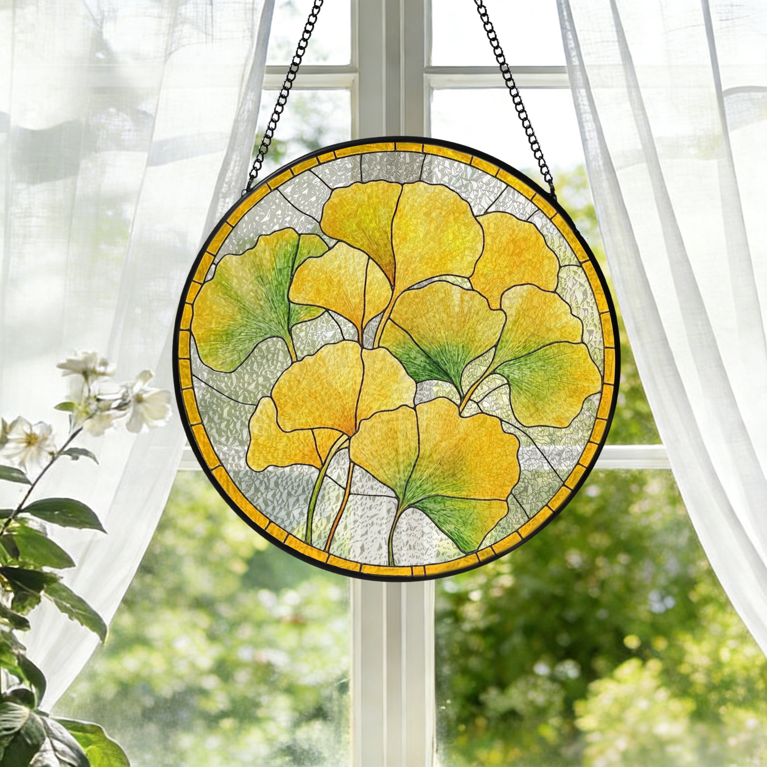 Gingko Window KuphiL10C Ginkgo Leaf Suncatchers for Windows, Yellow Leaf Stained ...
