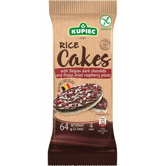Kupiec Rice Cakes with Belgian Dark Chocolate and Freeze Dried Raspberry Pieces 64g