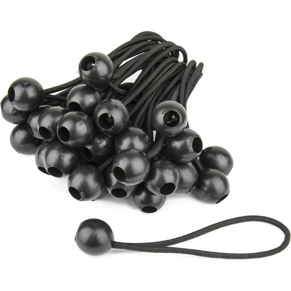 Kupo 6" Heavy Duty Black Ball Bungees Loops, 50-Pack