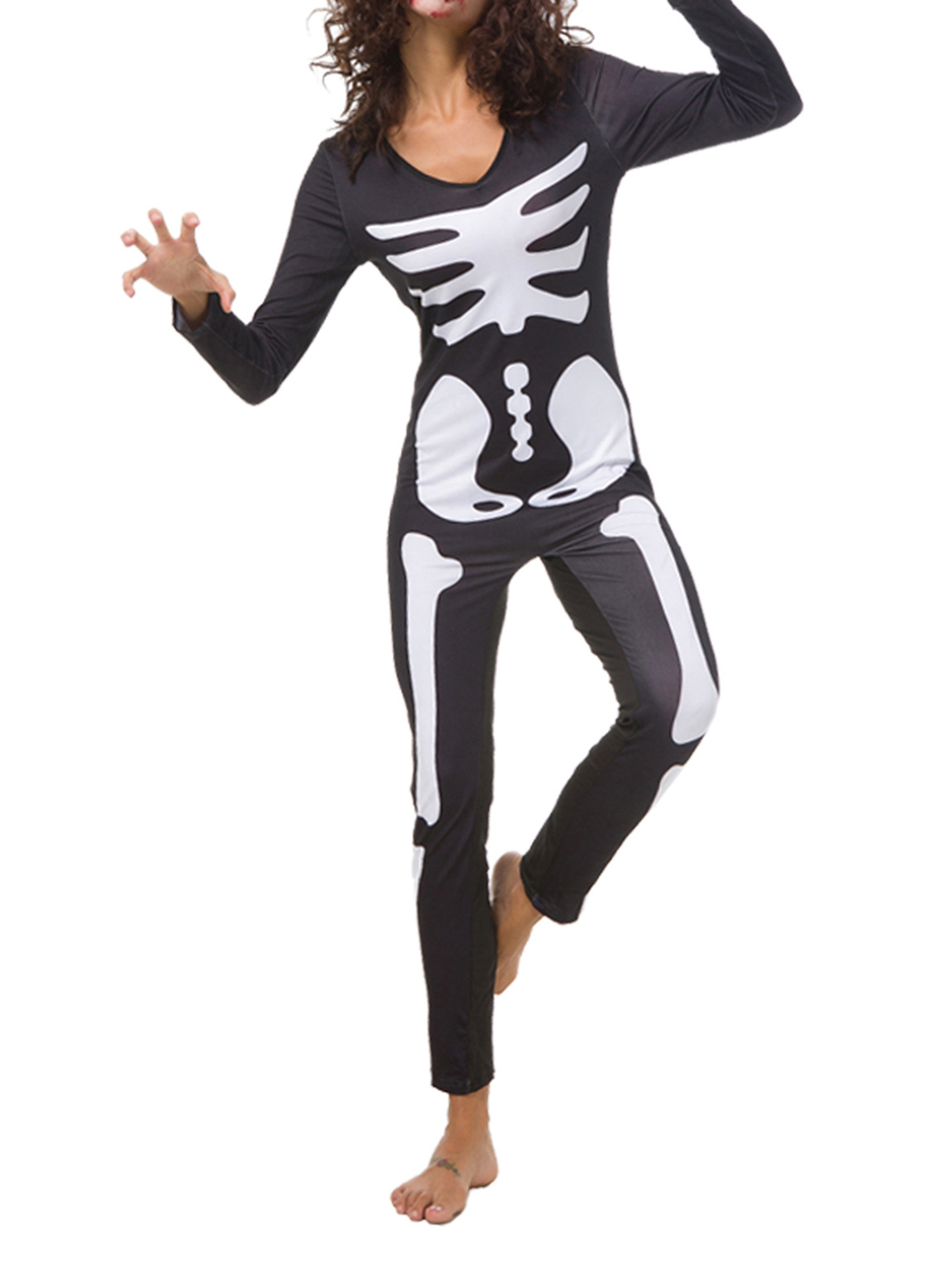 Kupretty Women Halloween Costume, Skeleton Print Vneck Long Sleeve