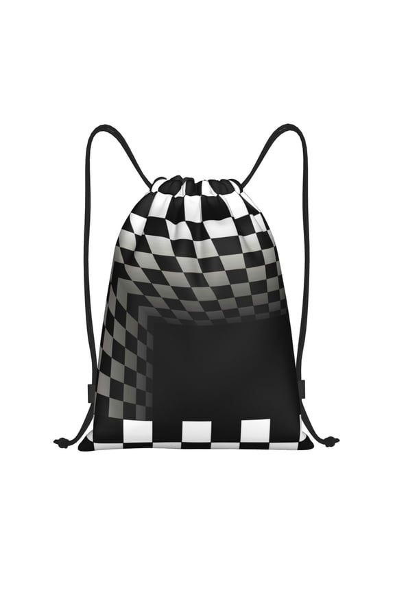 3d Black and White Checkerboard Tunnel Print Drawstring Backpack Drawstring Bags,Draw String Back Bag Drawstring Bags for Sports,Gym,Travel,Swimming,Beach