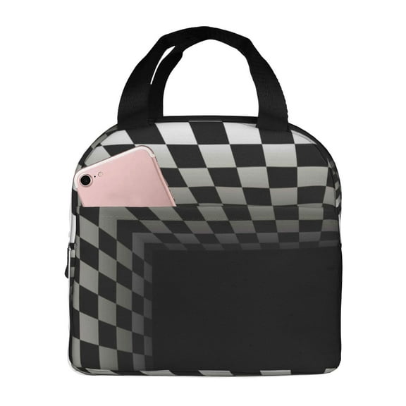 Kuqiui 3d Black and White Checkerboard Tunnel Print Lunch Bag Lunch Box for Women & Men,Large Capacity Insulated Lunch Bag for Adult,Leakproof Reusable Lunch Tote Bags for Work/Office/Travel/Picnic