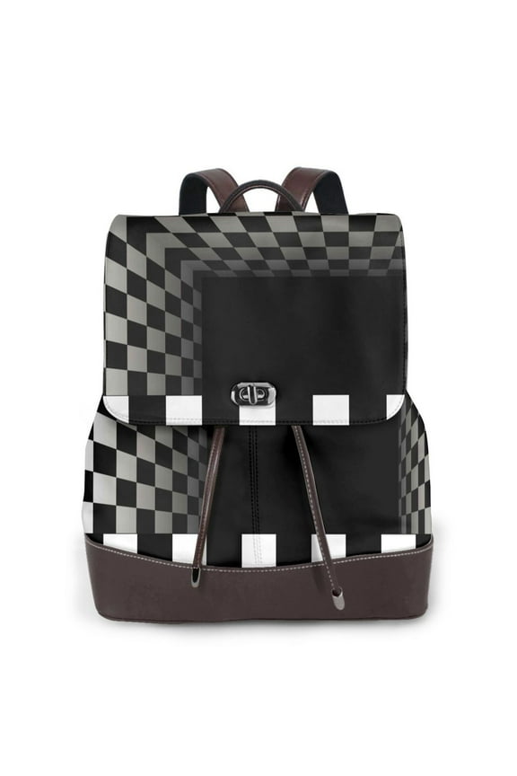 3d Black and White Checkerboard Tunnel Print Leather Backpack Purse For Women Fashion Ladies Vintage Bags Casual College Travel Backpacks bag