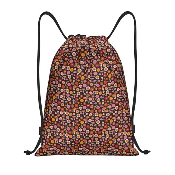 Kuqiui 70s Groovy Hippie Retro Print Drawstring Backpack Drawstring Bags,Draw String Back Bag Drawstring Bags for Sports,Gym,Travel,Swimming,Beach