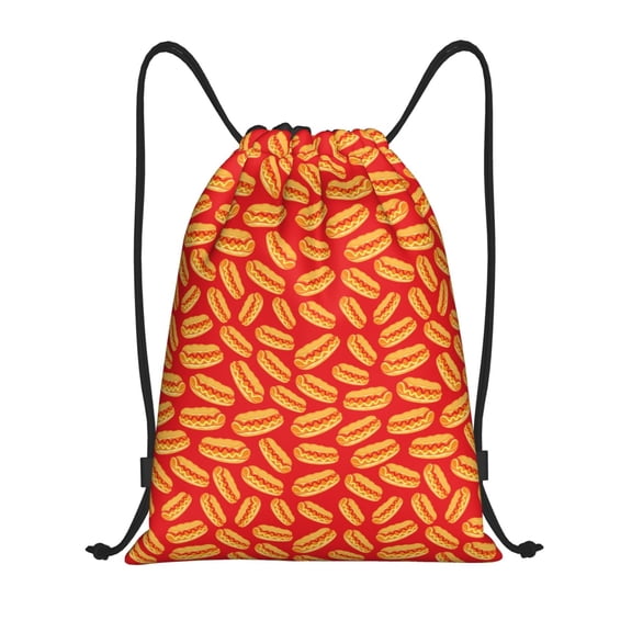 Kuqiui A Big Hot Dog Print Drawstring Backpack Drawstring Bags,Draw String Back Bag Drawstring Bags for Sports,Gym,Travel,Swimming,Beach