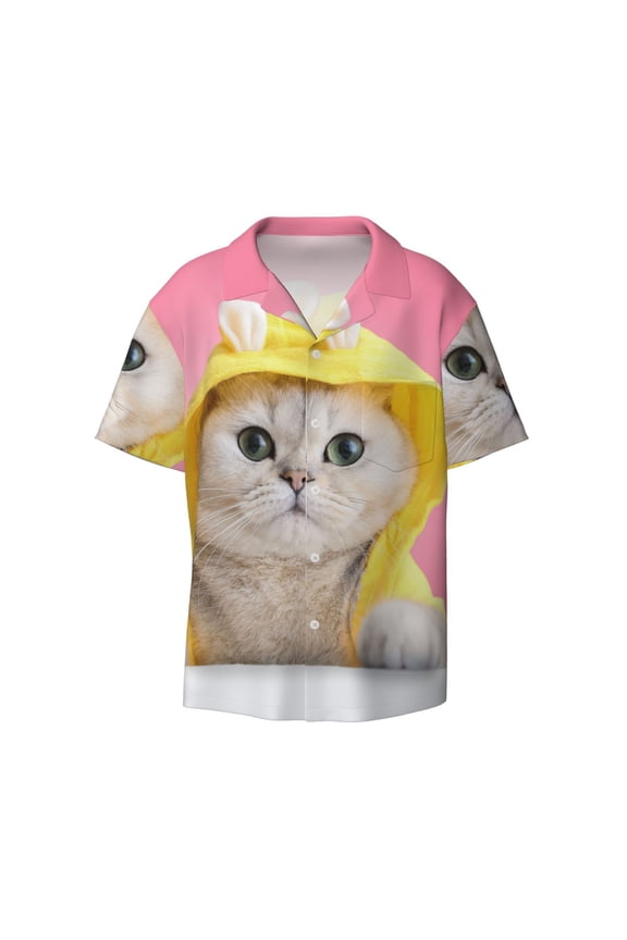 A Funny Cat Print Men's Button Down Shirts Short Sleeve Casual Shirts Hawaiian Shirts Vacation Wedding Shirts with Pocket-4X-Large
