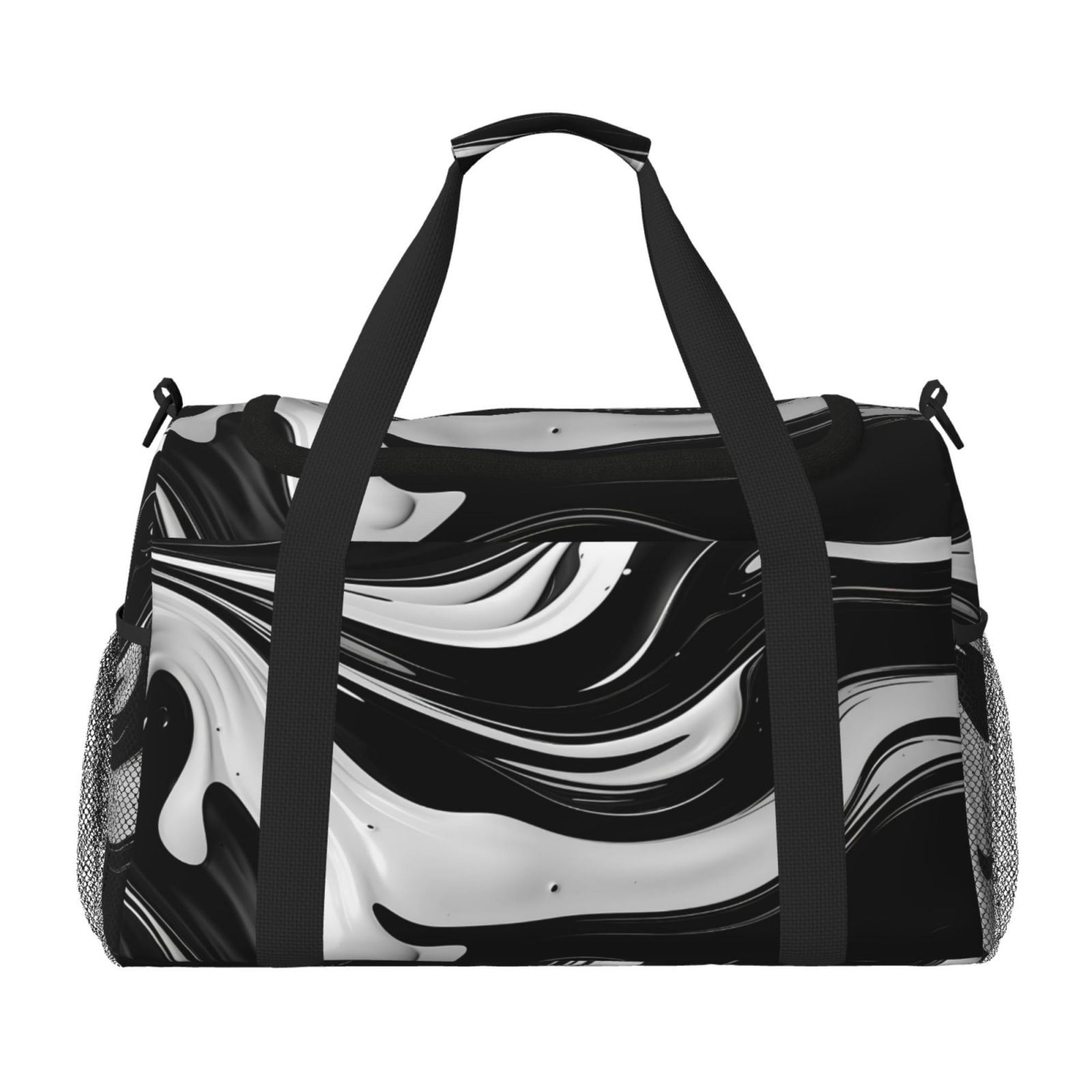 Kuqiui Abstract Black White Swirls Print Foldable Travel Duffel Bag Tote Carry on Luggage Bag Personal item Sports Gym Bag Water Resistant Weekender Overnight Bags for Women and Men