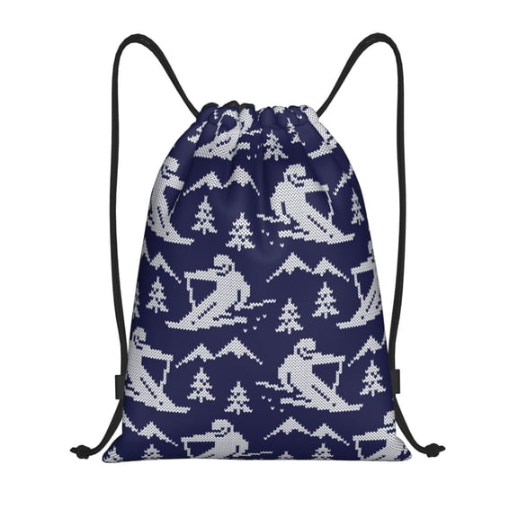 Kuqiui Abstract Skiing Print Drawstring Backpack Drawstring Bags,Draw String Back Bag Drawstring Bags for Sports,Gym,Travel,Swimming,Beach