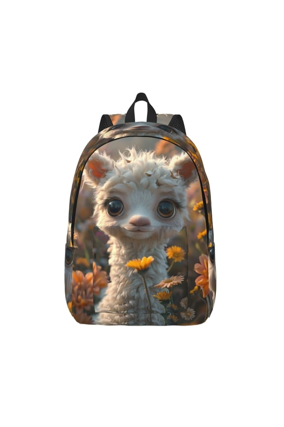 Adorable Llama In Flowers Print Canvas Travel Laptop Backpack for Men Women,Business Work Rucksack College School Computer Bag Fits 15.6 Inch Notebook