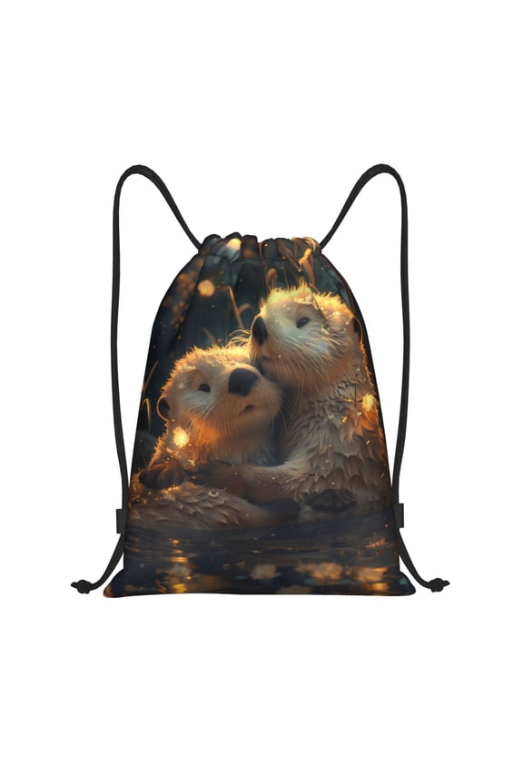 Adorable Otter Pair Hug Print Drawstring Backpack Drawstring Bags,Draw String Back Bag Drawstring Bags for Sports,Gym,Travel,Swimming,Beach