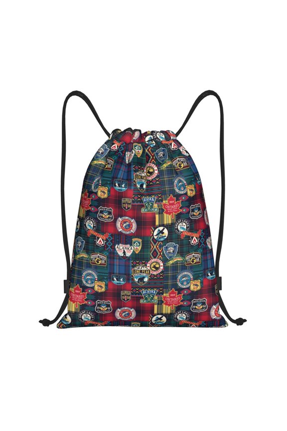 Adventure Camping Badge Print Drawstring Backpack Drawstring Bags,Draw String Back Bag Drawstring Bags for Sports,Gym,Travel,Swimming,Beach