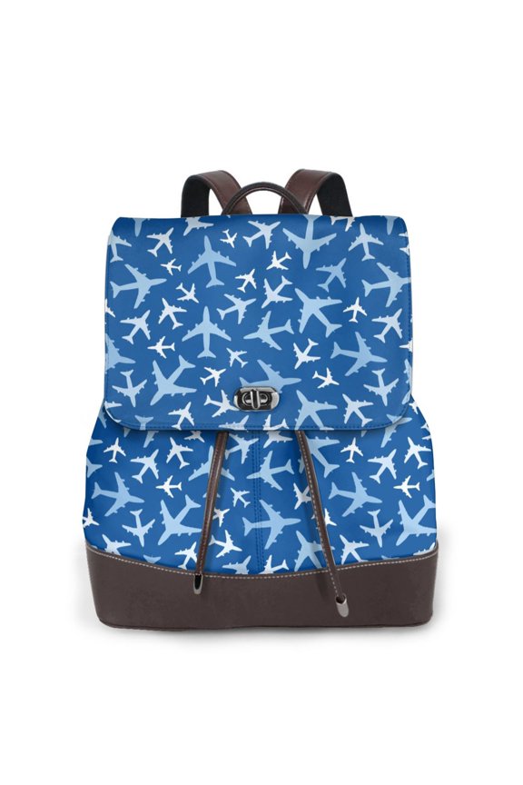 Airplanes in the Sky Print Leather Backpack Purse For Women Fashion Ladies Vintage Bags Casual College Travel Backpacks bag