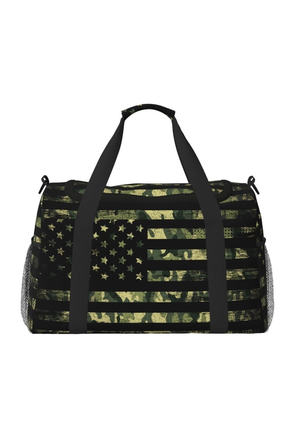 American Flag Camo Print Foldable Travel Duffel Bag Tote Carry on Luggage Bag Personal item Sports Gym Bag Water Resistant Weekender Overnight Bags for Women and Men