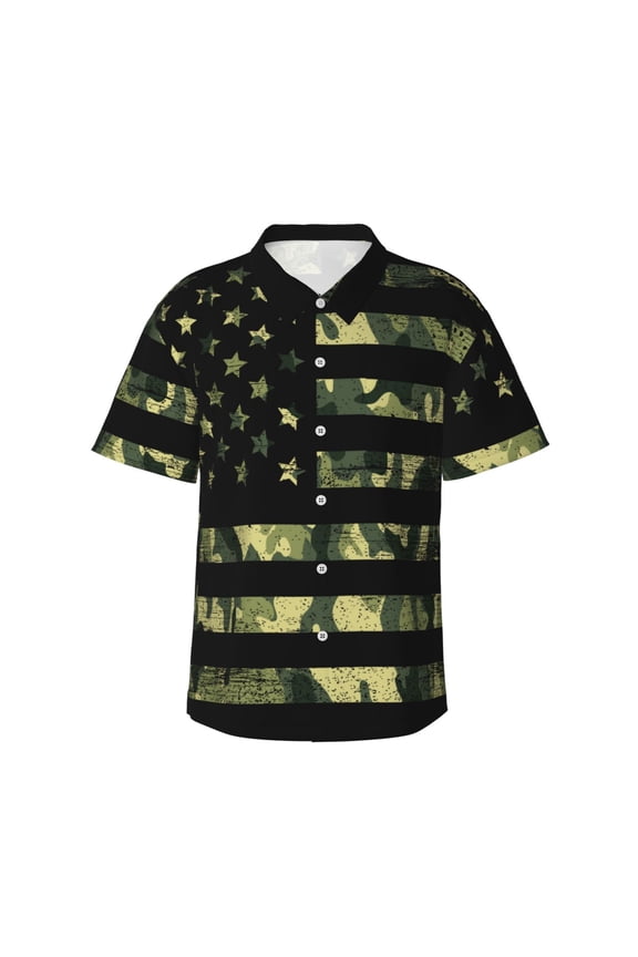 American Flag Camo Print Men's Button Down Shirts Short Sleeve Casual Shirts Hawaiian Shirts Vacation Wedding Shirts with Pocket-3X-Large