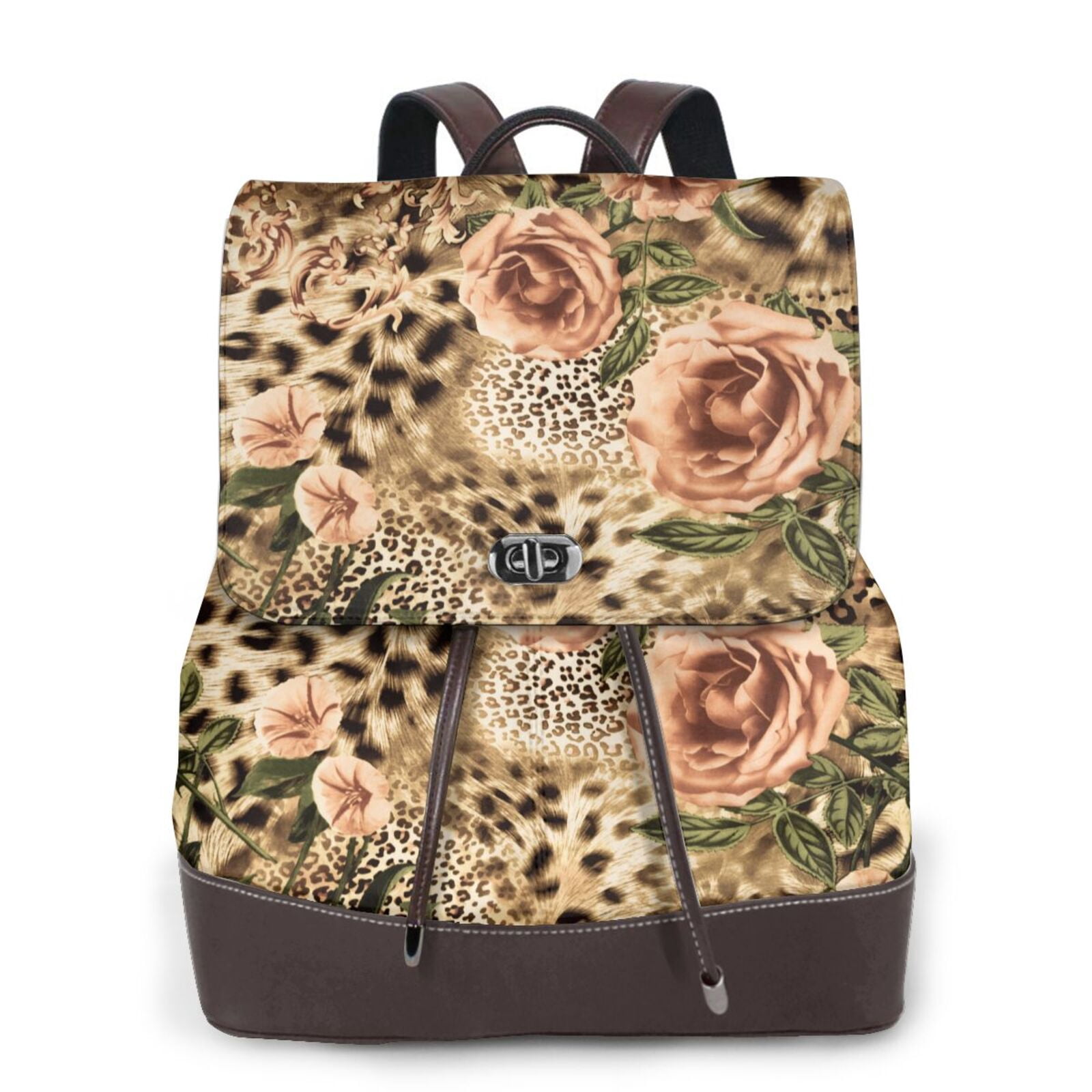 Kuqiui Animal Leopard Print Leather Backpack Purse For Women 