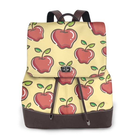 Kuqiui Apple Print Leather Backpack Purse For Women Fashion Ladies Vintage Bags Casual College Travel Backpacks bag