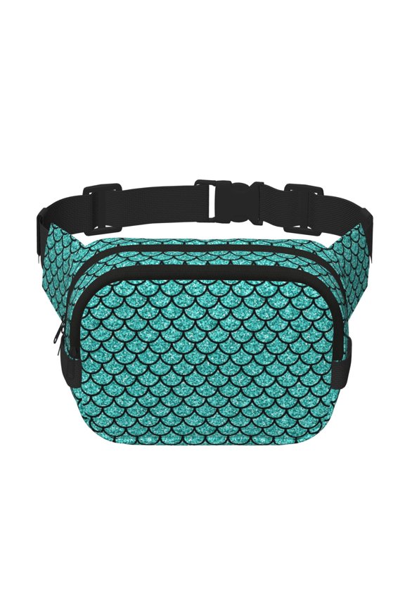 Aquamarine Glitter Print Fanny Packs for Women Cross Body Waist Bag Fashionable Fanny Pack Designer Workout Hiking Waist Pack Running Travel Gym