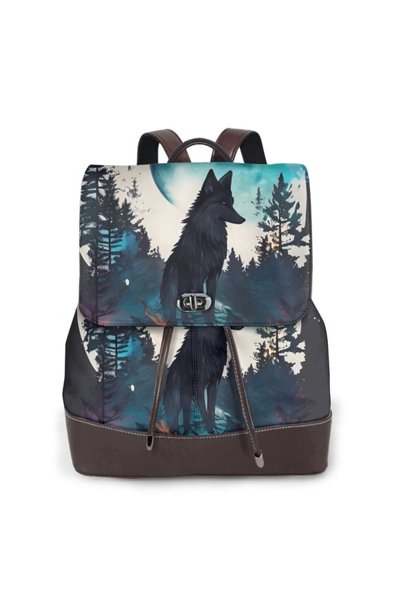 Artistic Moon Valley Wolf Print Leather Backpack Purse For Women Fashion Ladies Vintage Bags Casual College Travel Backpacks bag