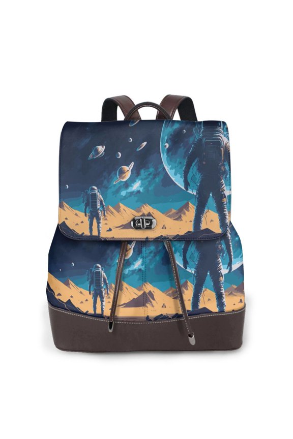 Astronaut In A Space Suit On The Planet Print Leather Backpack Purse For Women Fashion Ladies Vintage Bags Casual College Travel Backpacks bag