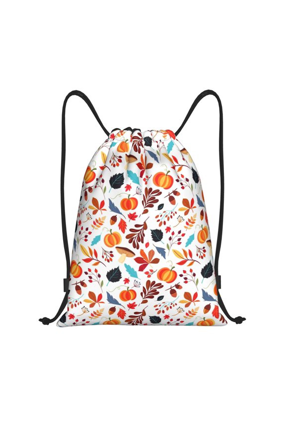 Autumn Pumpkins Fall Leaves Print Drawstring Backpack Drawstring Bags,Draw String Back Bag Drawstring Bags for Sports,Gym,Travel,Swimming,Beach
