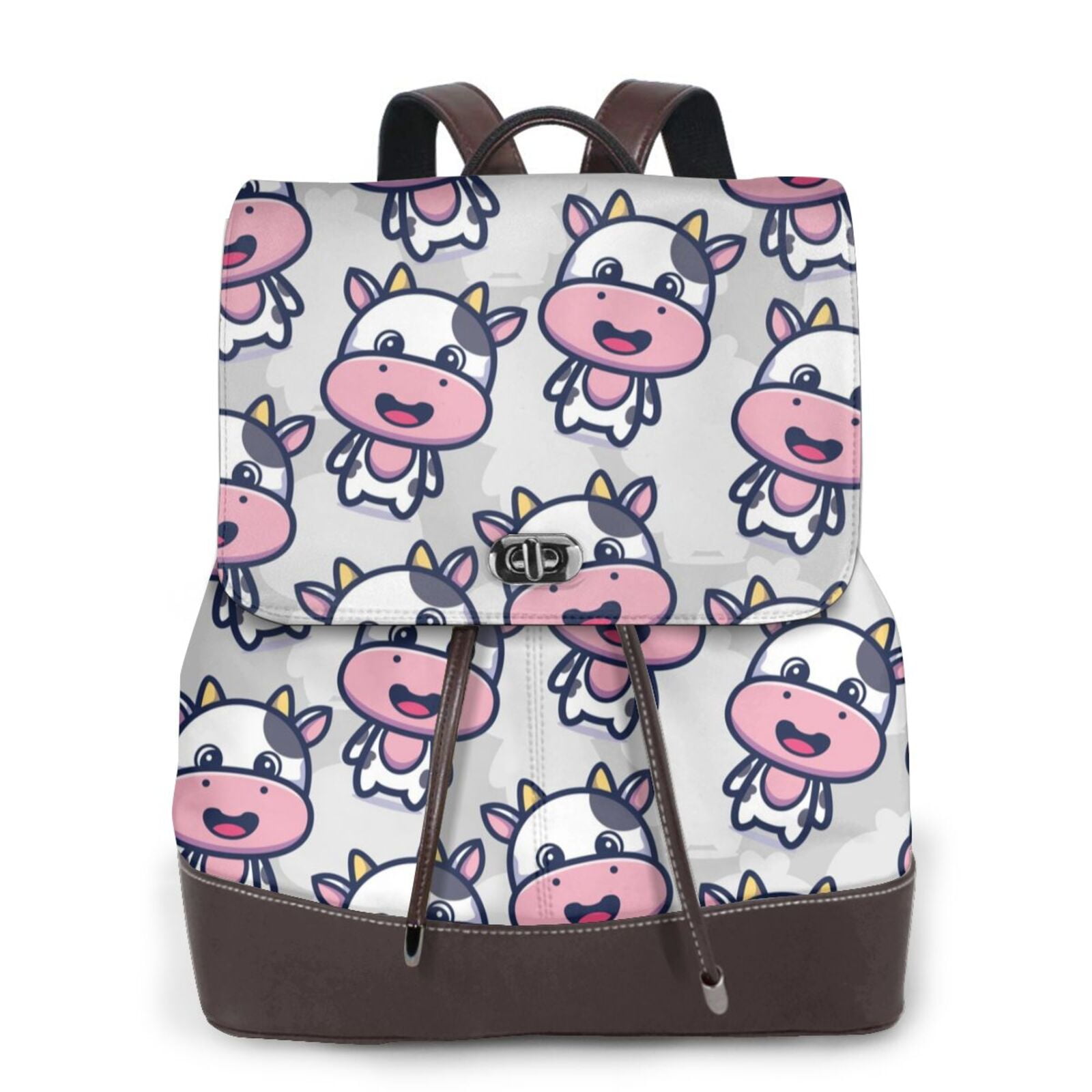 Kuqiui Baby Cow Print Leather Backpack Purse For Women Fashion Ladies Vintage Bags Casual College Travel Backpacks bag