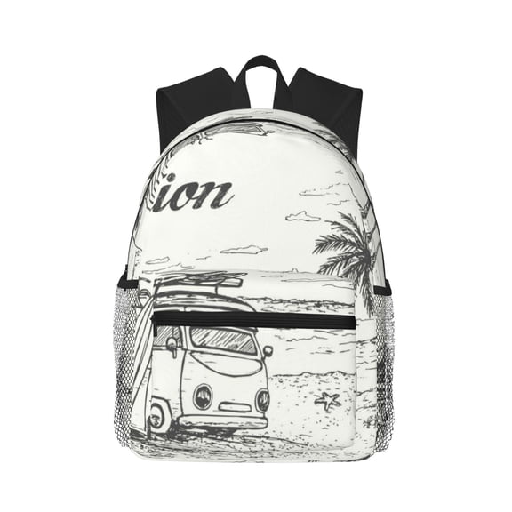 Kuqiui Backpack for Men and Women Durable Lightweight Travel Backpack with Laptop Compartment, School & Work Daypack-Summer Vacation Scene With Camping Van