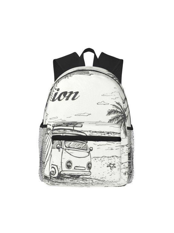 Backpack for Men and Women Durable Lightweight Travel Backpack with Laptop Compartment, School & Work Daypack-Summer Vacation Scene With Camping Van