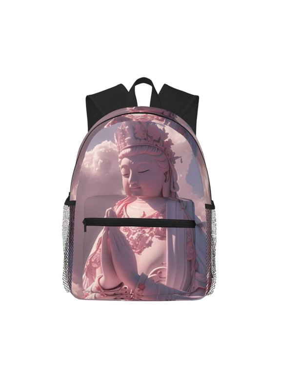 Backpack for Men and Women Durable Lightweight Travel Backpack with Laptop Compartment, School & Work Daypack-Pink Lotus Buddha