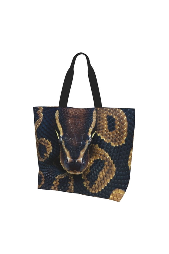 Ball Phyton Snake Print Tote Bag,Zipper Tote Bag for Women,Tote Bag Inner Pocket Pattern Lightweight Daily Bag Book Bag