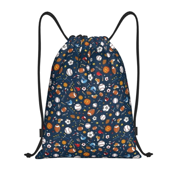 Kuqiui Ball Sports Print Drawstring Backpack Drawstring Bags,Draw String Back Bag Drawstring Bags for Sports,Gym,Travel,Swimming,Beach