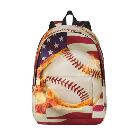 Kuqiui Baseball Ball With Flag Print Canvas Travel Laptop Backpack for Men Women,Business Work Rucksack College School Computer Bag Fits 15.6 Inch Notebook
