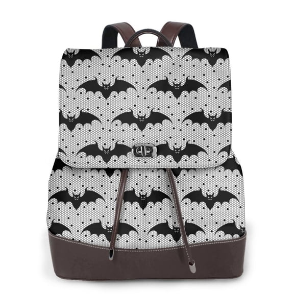 Kuqiui Bat Print Leather Backpack Purse For Women Fashion Ladies Vintage Bags Casual College Travel Backpacks bag
