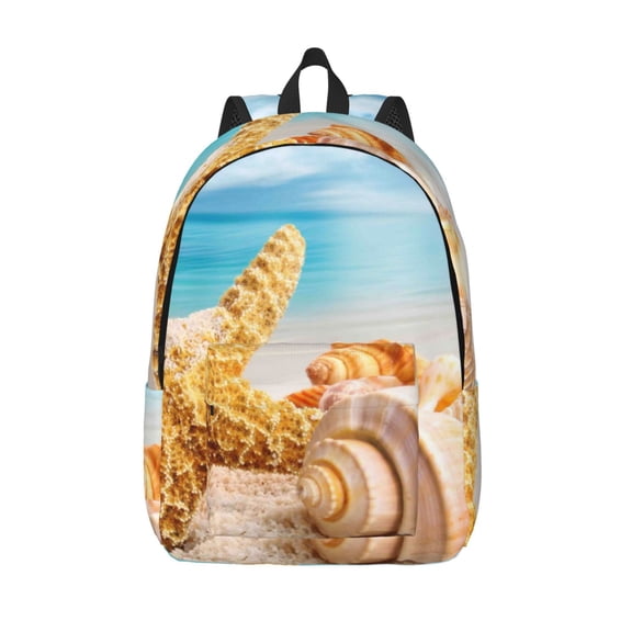 Kuqiui Beach Starfish Shell Print Canvas Travel Laptop Backpack for Men Women,Business Work Rucksack College School Computer Bag Fits 15.6 Inch Notebook