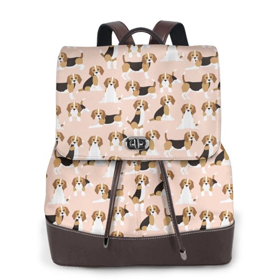 Kuqiui Beagle Dog On Brown Print Leather Backpack Purse For Women Fashion Ladies Vintage Bags Casual College Travel Backpacks bag