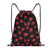Kuqiui Beautiful Red Ladybug Print Drawstring Backpack Drawstring Bags,Draw String Back Bag Drawstring Bags for Sports,Gym,Travel,Swimming,Beach