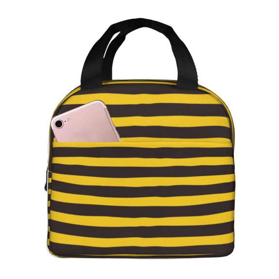Kuqiui Bee Stripe Print Lunch Bag Lunch Box for Women & Men,Large Capacity Insulated Lunch Bag for Adult,Leakproof Reusable Lunch Tote Bags for Work/Office/Travel/Picnic