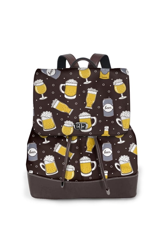 Beer In A Bottle Print Leather Backpack Purse For Women Fashion Ladies Vintage Bags Casual College Travel Backpacks bag