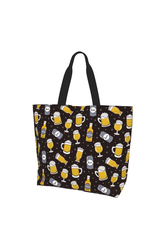 Beer In A Bottle Print Tote Bag,Zipper Tote Bag for Women,Tote Bag Inner Pocket Pattern Lightweight Daily Bag Book Bag